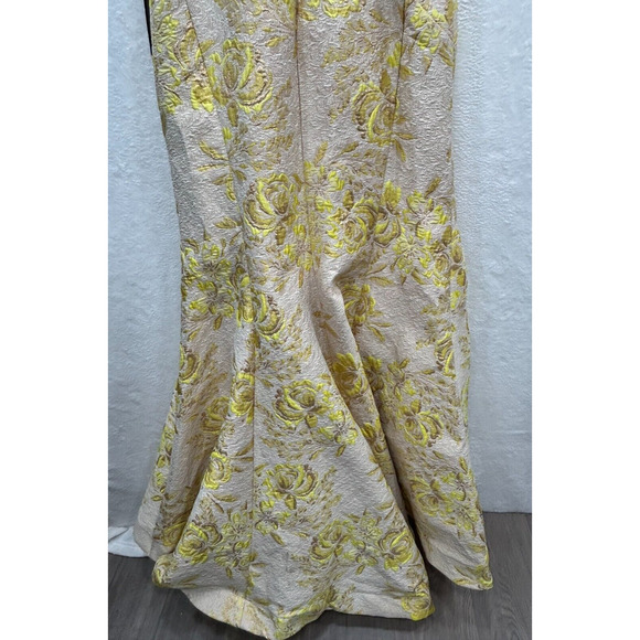 NWT Mac Duggal 66801 Metallic Brocade Strapless Bustier Gown Lemon Size 14W - Picture 8 of 14